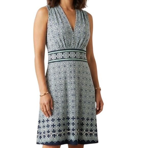 Max Studio Dresses & Skirts - Max Studio Jersey Halter Dress Womens XL Blue Green Geo Print Sleeveless Midi